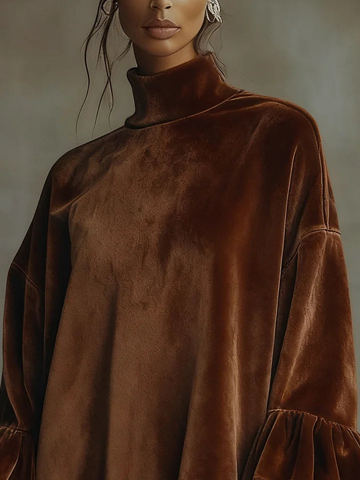 DELACROIX | ROBE TRAPÈZE EN VELOURS À MANCHES LÉOPARD