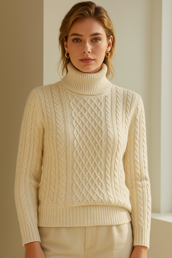 DELACROIX | PULL TORSADÉ À COL ROULÉ EN MAILLE DOUCE