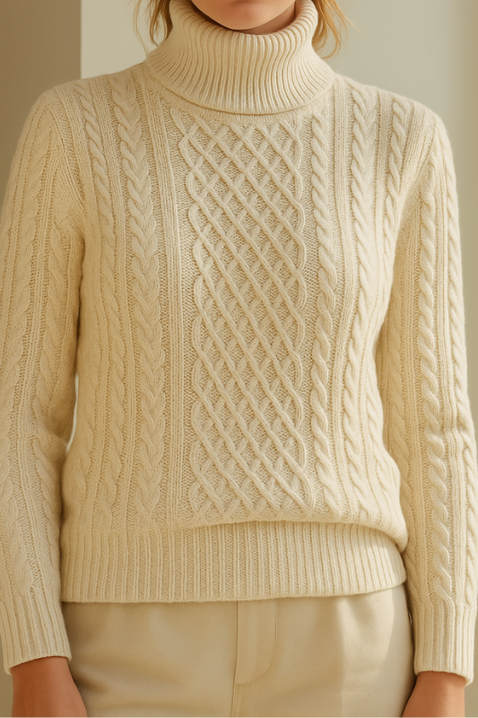 DELACROIX | PULL TORSADÉ À COL ROULÉ EN MAILLE DOUCE